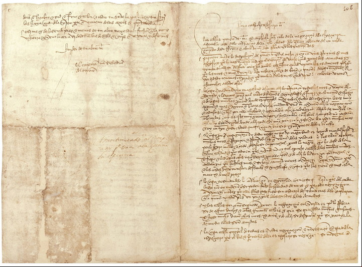 Una carta manuscrita de Juan Sebastián Elcano, firmada y fechada el 6 de septiembre de 1522 y dirigida al emperador Carlos V. Fue la primera que el capitán envió al emperador tras arribar al puerto de Sanlúcar de Barrameda (Cádiz), tras finalizar la vuelta al mundo.