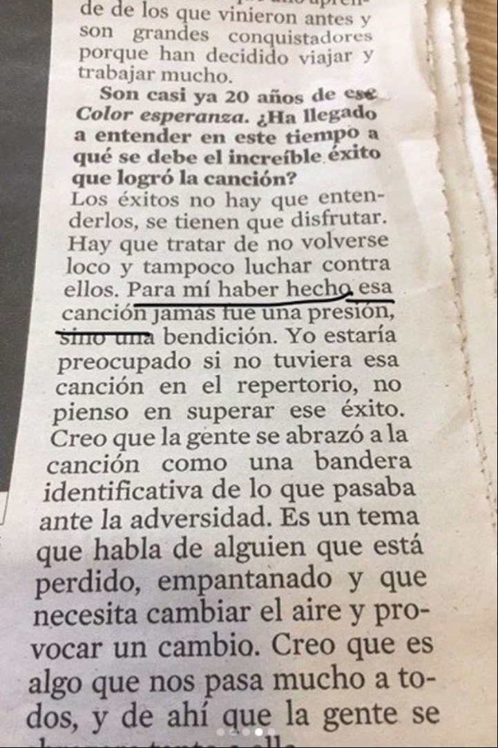 La frase de la polémica: así se adjudicó Diego Torres la autoría de "Color Esperanza".