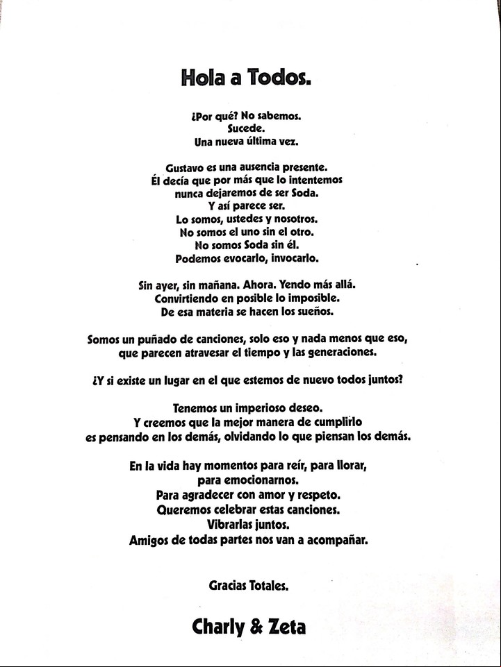 El manifiesto que firman Charly Alberti y Zeta Bosio.