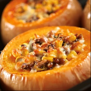 Calabaza rellena con lentejas