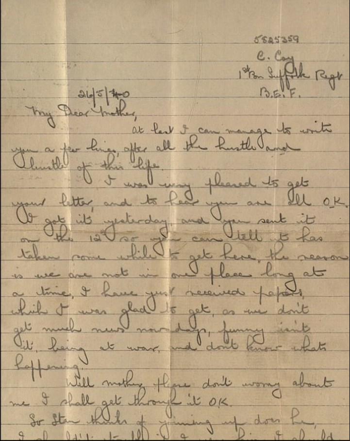 La carta empueza así: "Mi querida madre, por fin puedo escribir algunas líneas después de todo el ajetreo de esta vida".
