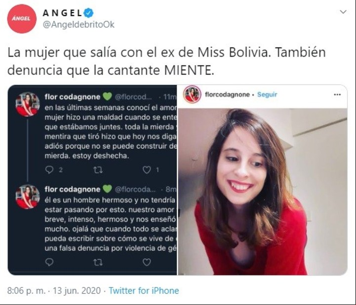 El mensaje de Flor Codagnone, expuesto por Ángel de Brito en las redes.