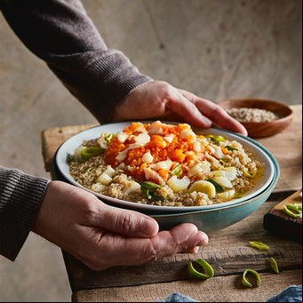Guiso de quinoa, calabaza y queso