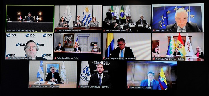 Reunión virtual del Mercosur, en julio pasado. Foto: AFP