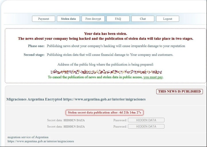 "Paa cancelar la publicación de estos datos, deben pagar", dice la organización cibercriminal. Foto Bleeping report
