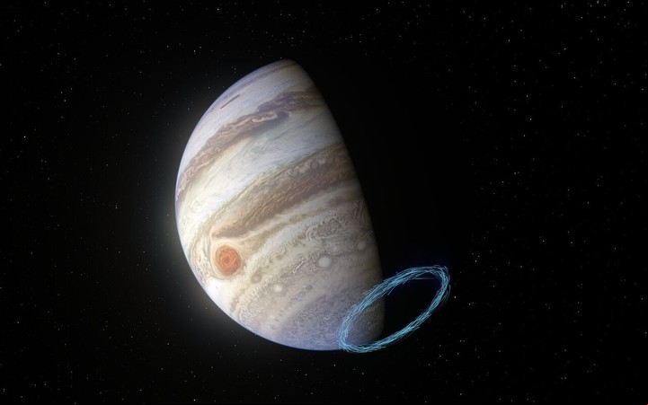Vista de los vientos estratosféricos cerca del polo sur de Júpiter (EFE).