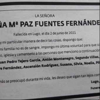 Antes de morir, una anciana sacó un aviso en el diario indicando quiénes podían ir a su funeral
