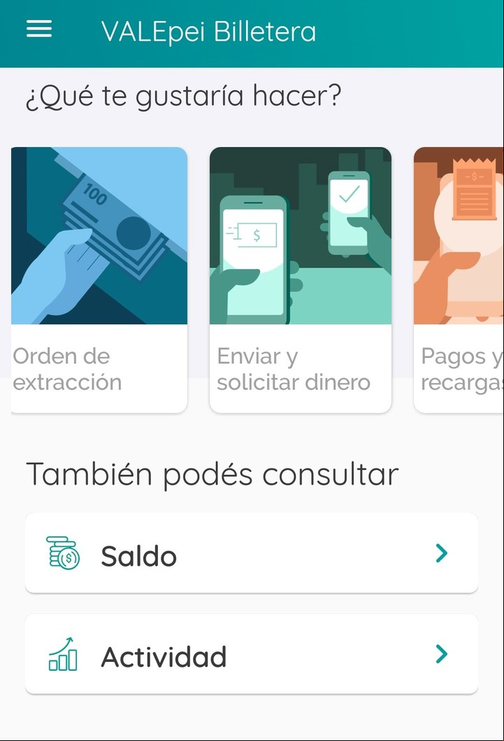Valepei, para enviar fácilmente plata desde cualquier cuenta bancaria. Imagen: Captura.