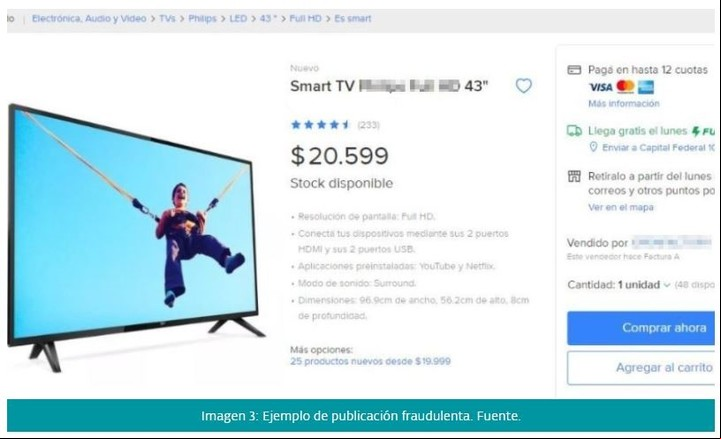 Publicación online falsa de venta de productos. Foto / Gentileza Eset