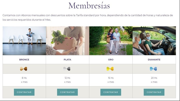 Home Concierge ofrece asistentes VIP por horas y también vende abonos de 8, 12, 16 o 20 horas por mes. Imagen: Captura.