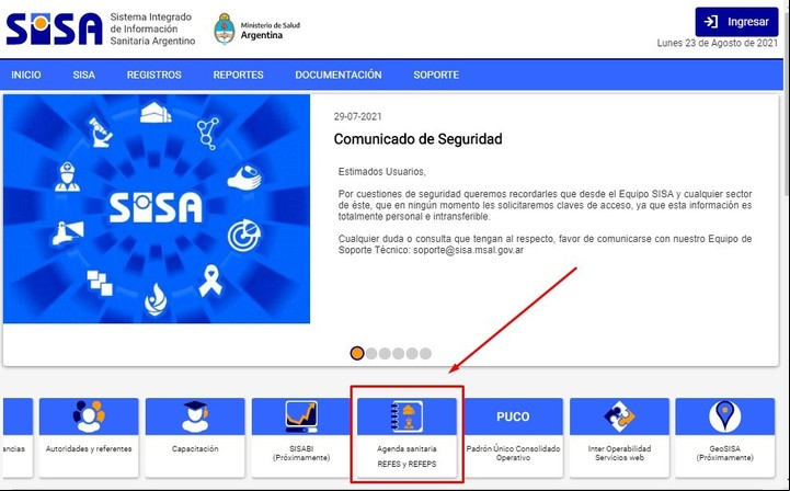 Cómo acceder a la base de datos de los médicos habilitados, en la web del SISA. Imagen: Captura.