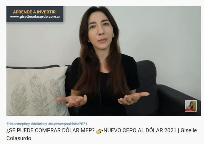 Gisella Colasurdo enseña en YouTube a ahorrar e invertir istrando el dinero de manera inteligente. Imagen: Captura.