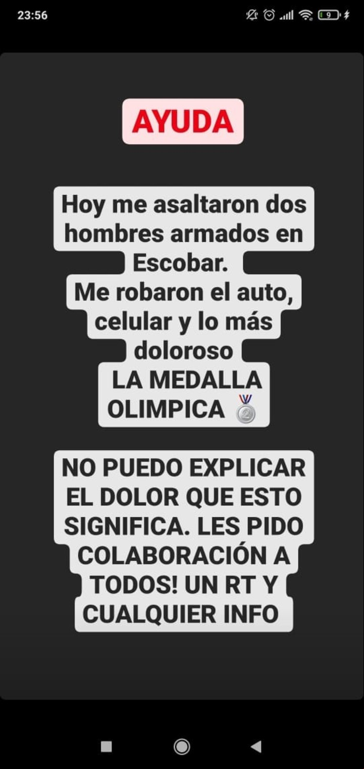 El posteo desesperado de la leona Sofía Maccari por el robo de su medalla olímpica.