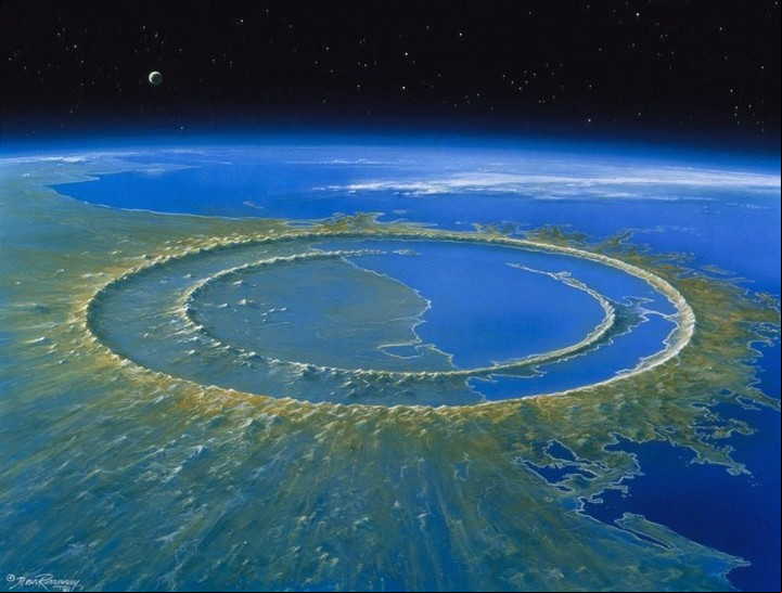 Representación del lugar donde cayó el meteorito, en las costas de México. Ilustración: Archivo Clarín.