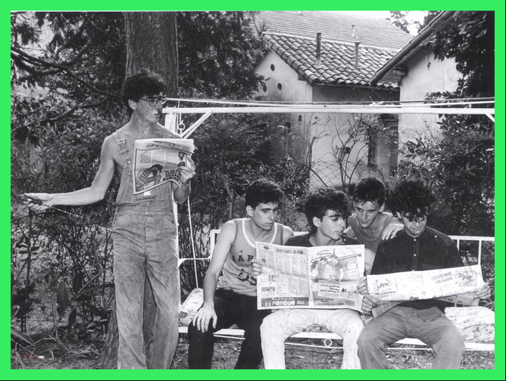 Charly García junto a Andres Calamaro, Christian Basso, Fernando Samalea y Richard Coleman, a mediados de los años '80. Foto de archivo