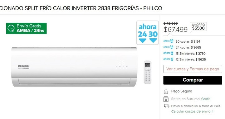 Ofertas de aires en Megatone. Imagen: Captura.