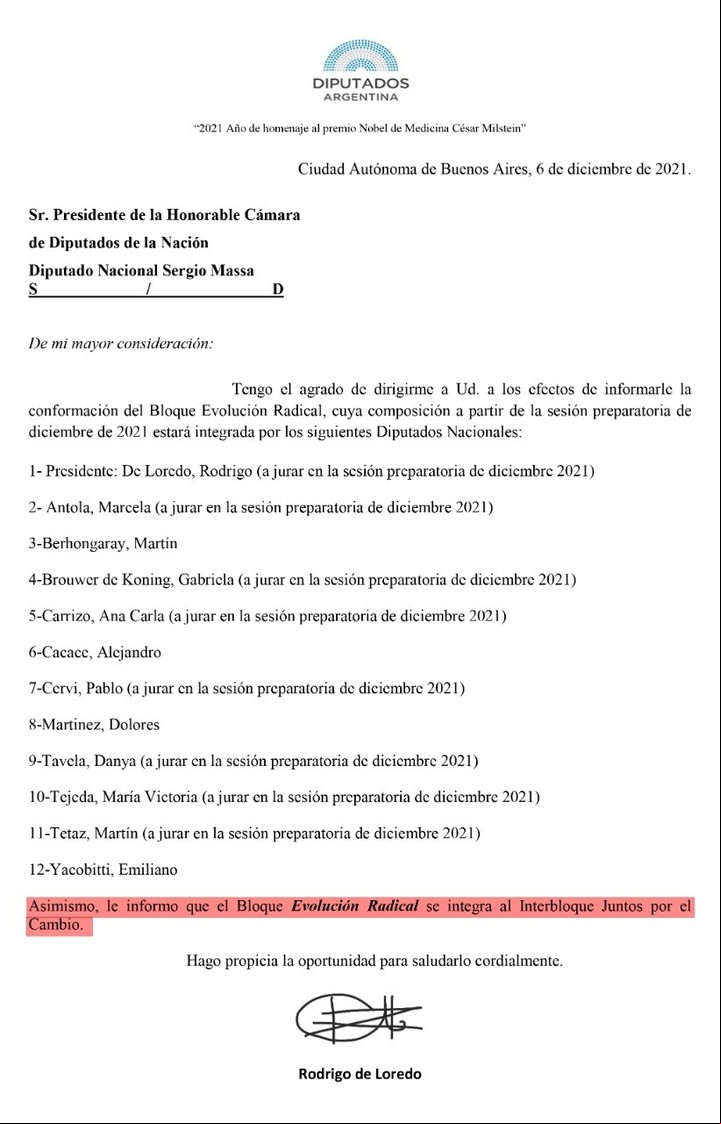 Carta del nuevo bloque