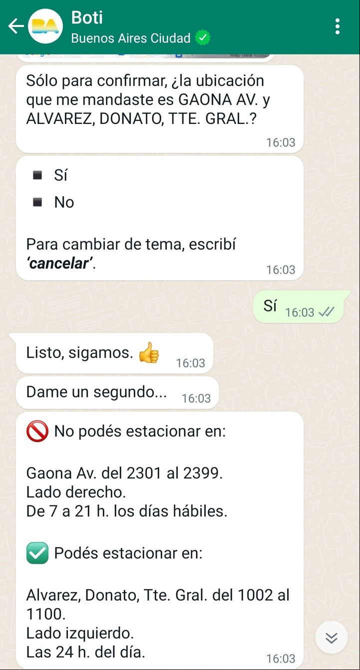 A Boti también se le puede consultar sobre intersecciones, sin indicar una altura. Imagen: Captura.