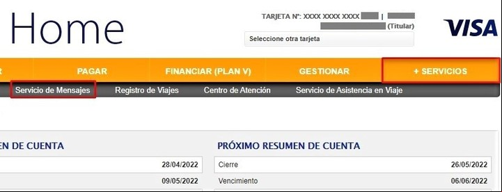 Dónde encontrar la opción en el menú de Visa Home. Imagen: Captura.