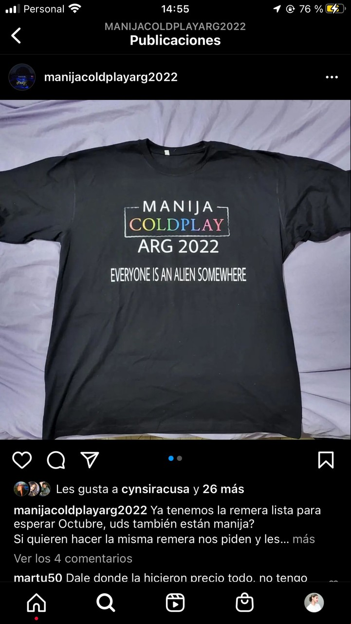 Manija Coldplay: una remera que une a los fans de la banda.