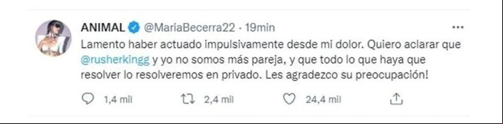 En diciembre de 2021 Becerra anunció su separación. Twitter.