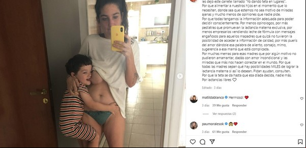 Juana Repetto se enfureció con una seguidora que la trató de "demente" al ver una foto donde amamanta a su hijo mayor