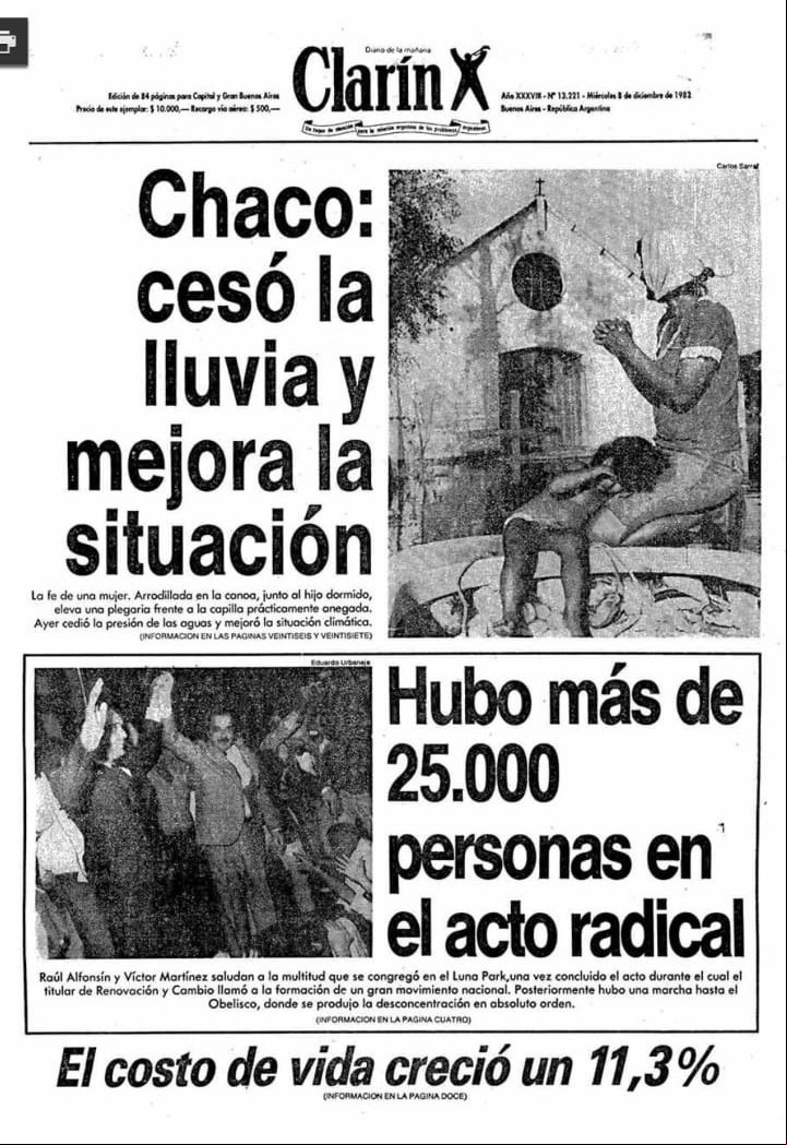 El lanzamiento de la fórmula Alfonsín-Martínez en la tapa de Clarín.