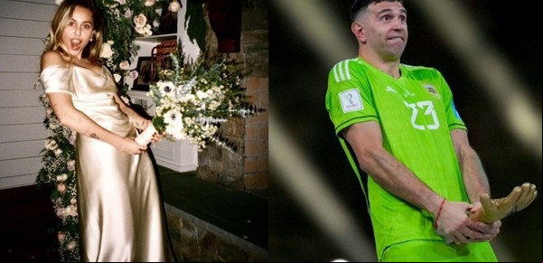 El viral fake que relacionó el festejo de Dibu Martínez en el Mundial de Qatar con la cantante Miley Cyrus