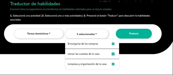 El "traductor de habilidades" disponible online. Imagen: Captura.