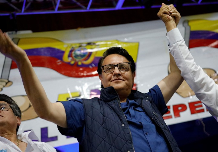 Fernando Villavicencio, el candidato presidencial asesinado en Quito, en un acto partidario antes del crimen. Foto Reuters