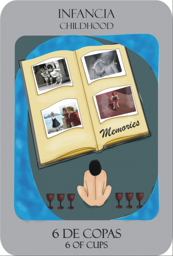 El 6 de Copas del "Nuevo tarot de Marsella Leveratto". Foto: Ed. Kier/ilustraciones: Florencia y Lucía Brizuela.