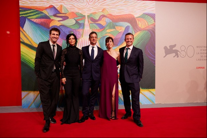 La premiere de "El rapto" en el Festival de Venecia, con la directora Daniela Goggi, Rodrigo de la Serna y productores.