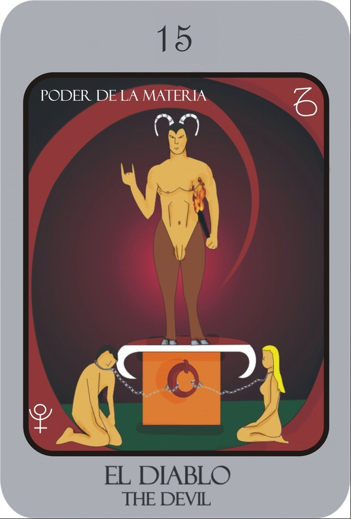 El Diablo en el "Nuevo tarot de Marsella Leveratto". Foto: Ed. Kier/ilustraciones: Florencia y Lucía Brizuela.