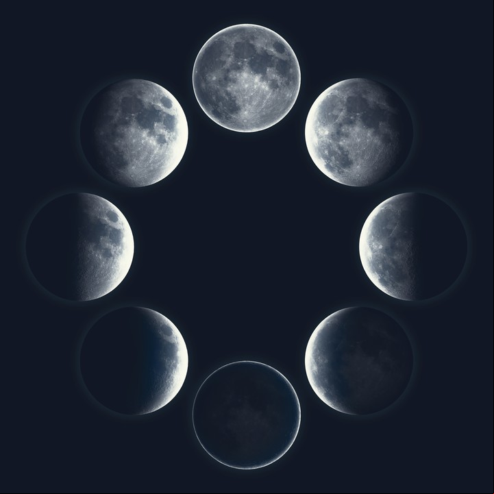 Las fases lunares ocurren de acuerdo a la posición de la Luna y el Sol. Foto: ilustración Shutterstock.