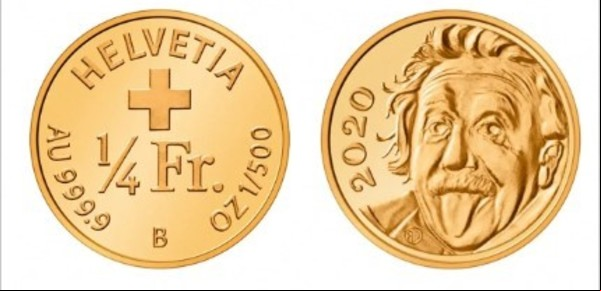 Suiza tiene la moneda más pequeña del mundo con Einstein sacando la lengua