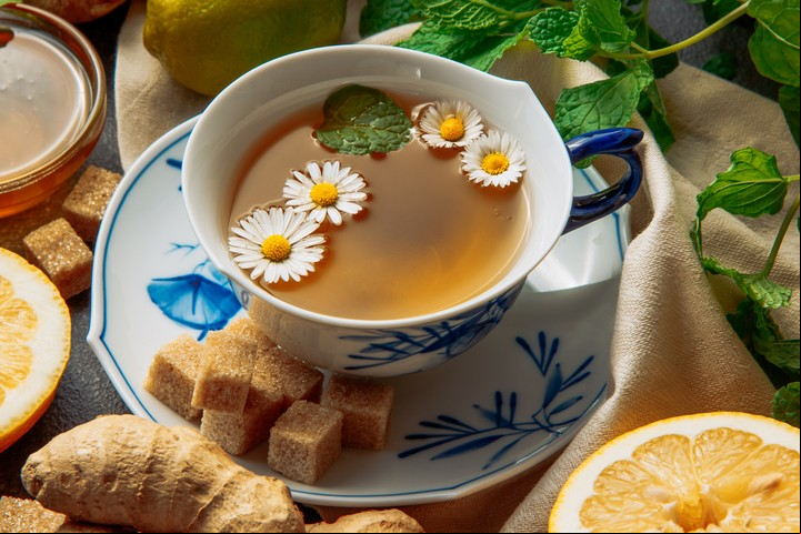Té de manzanilla y jengibre. Una infusión natural y poderosa./ Freepik. Imagen @8photo.