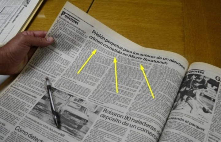 La noticia de la perpetua por el crimen cometido por "Jaimito" Pérez Sosa, en el diario La Nueva Provincia, de Bahía Blanca.