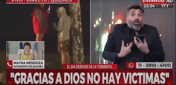 Mayra Mendoza llamó en vivo a un conductor de TV que cubría las inundaciones en Quilmes e insultó: “Canal de mierda, forros”