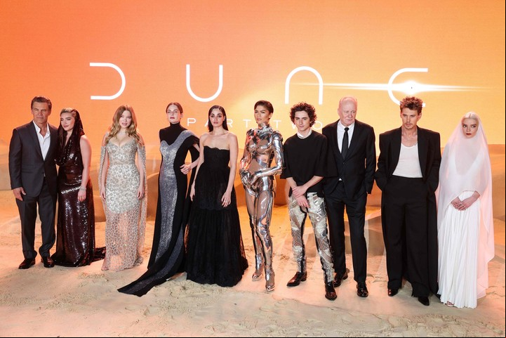 Josh Brolin, Florence Pugh, Lea Seydoux, Rebecca Ferguson, Souheila Yacoub, Zendaya, Timothée Chalamet, Stellan Skarsgard, Austin Butler y Anya Taylor-Joy, en la première. Foto AFP