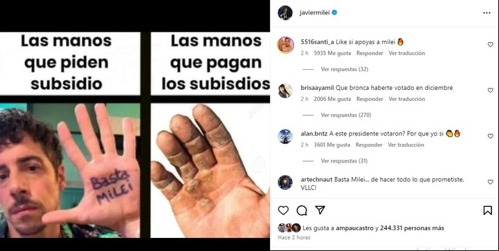 El posteo de Javier Milei que enfureció a Esteban Lamothe. Foto: Instagram