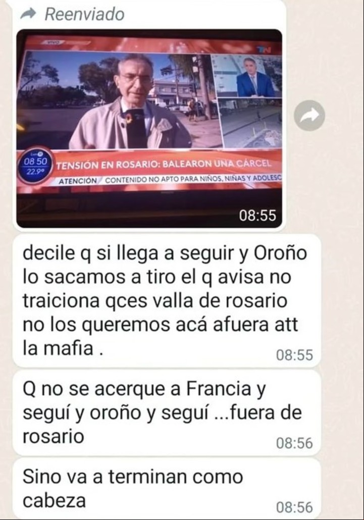 Los mensajes amenazantes hacia el periodista Nelson Castro y el equipo de TN. Foto: Captura TN