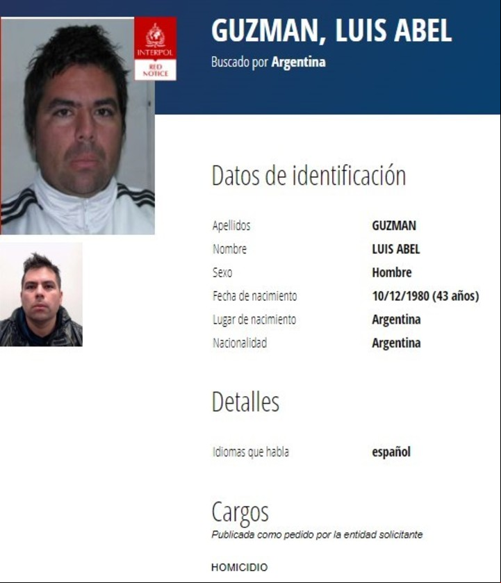 La circular roja de Interpol para buscar al prófugo Abel Guzmán, el asesino de Germán Medina en una peluquería de Recoleta-