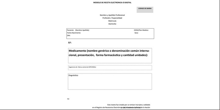 El modelo oficial del Ministerio de Salud sobre receta médica electrónica.