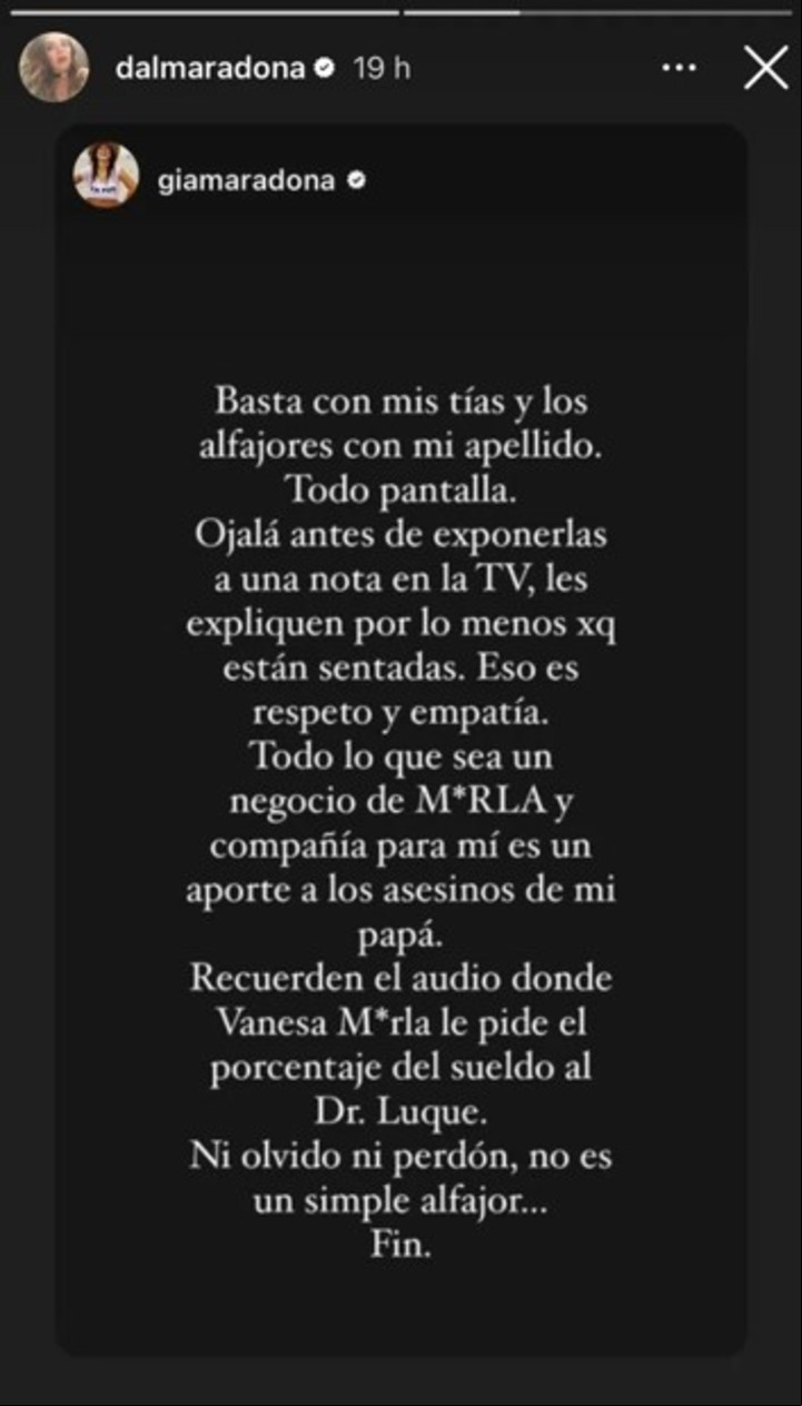 Las hijas de Claudia Villafañe arremetieron contra Matías Morla y lo conectaron a la controversia que se generó por la venta de alfajores Maradona. | Foto: Instagram