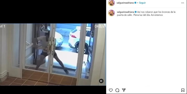 Así compartía Adriana Aguirre el hecho delictivo que se vivió en la puerta de su edificio. | Foto: Instagram