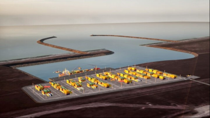 Render del futuro Puerto de Río Grande. Fuente: https://www.eldiarioweb.com/2023/03/rio-grande-tendra-un-puerto-multiproposito/