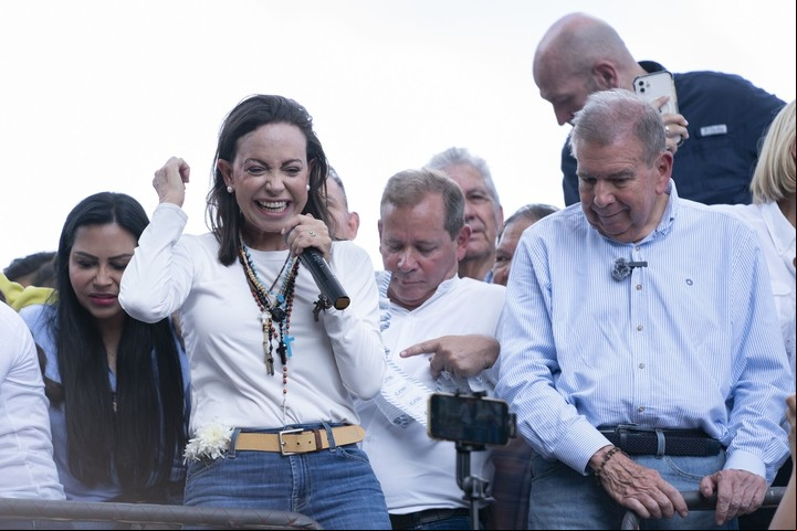 La líder opositora, Maria Corina Machado, durante un acto en Caracas. Foto: Bloomberg.