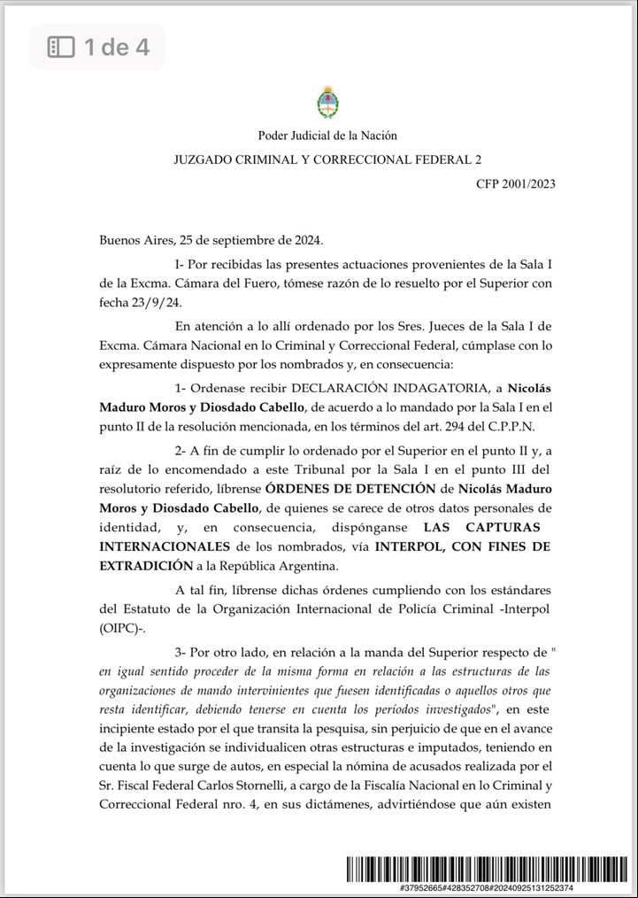 La orden de detención de Nicolás Maduro y de otros funcionarios chavistas- esto deberá ir a Interpol