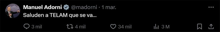 El post de Adorni por el cierre de Telam