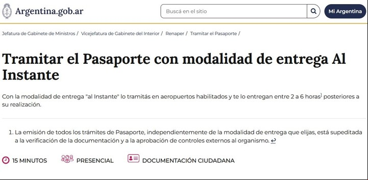 Pasaporte al instante. Su costo es de $125.000 y se tramita en algunos aeropuertos. Foto: Clarín.